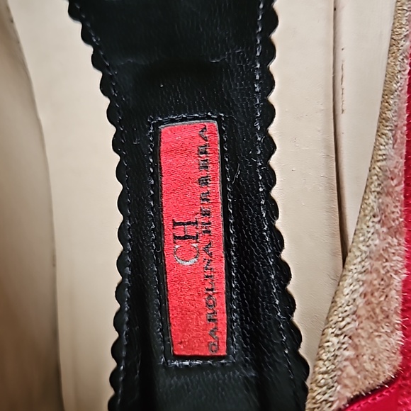 Carolina Herrera Camel Suede, Bl Red Bow Ballet Flats - Picture 2 of 9